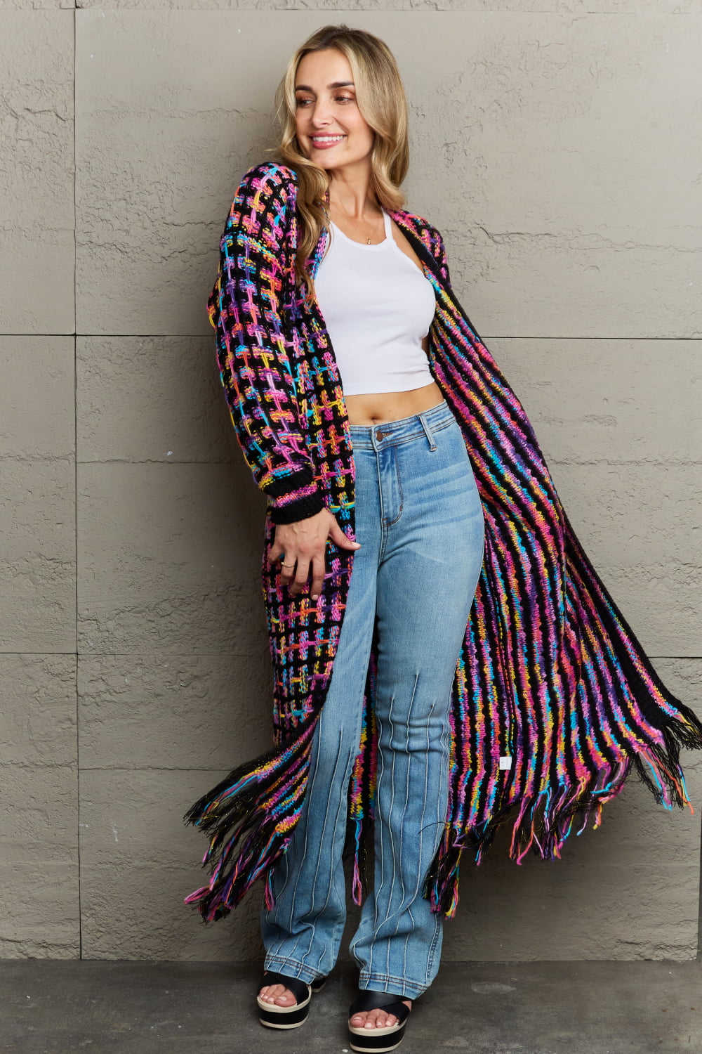 Open Cardigan - Multicolored Open Front