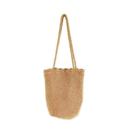 Knitted Scalloped Edge Tote Bag with Braided Strap and Cinch Closure