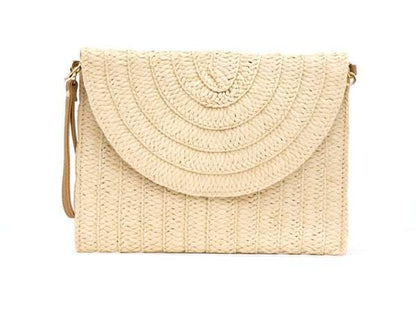 Straw Foldover Convertible Clutch