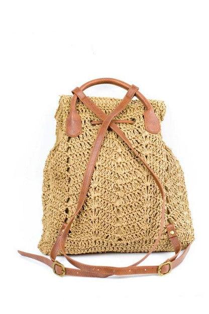 Beach Day Woven Straw Backpack