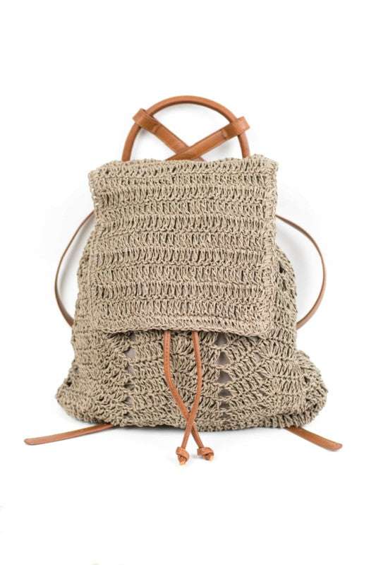 Beach Day Woven Straw Backpack