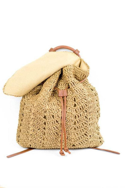 Beach Day Woven Straw Backpack