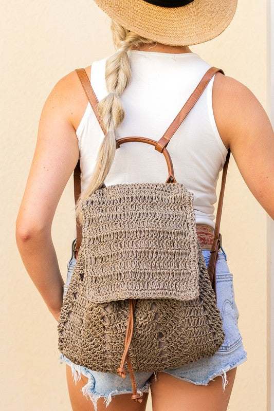 Beach Day Woven Straw Backpack