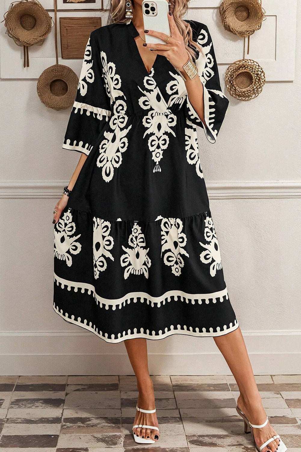 Geometric Print Loose Midi Dress