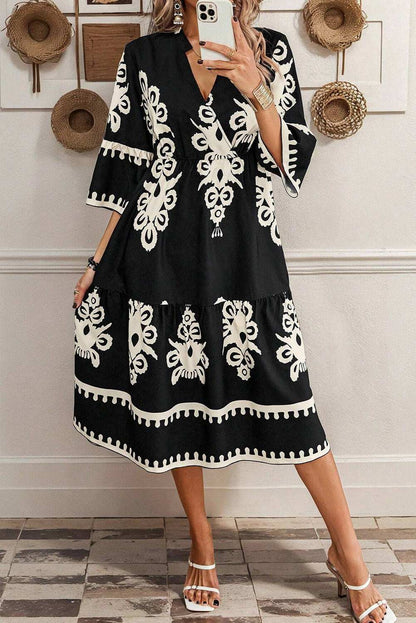 Geometric Print Loose Midi Dress