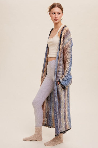 Multi Color Gradient Long Knit Open Cardigan