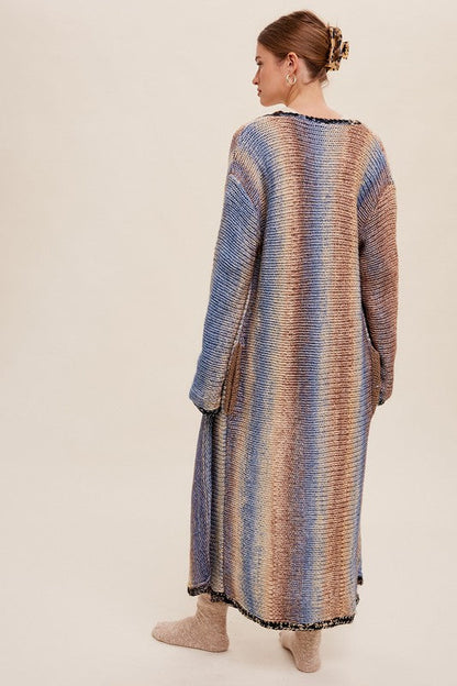 Multi Color Gradient Long Knit Open Cardigan