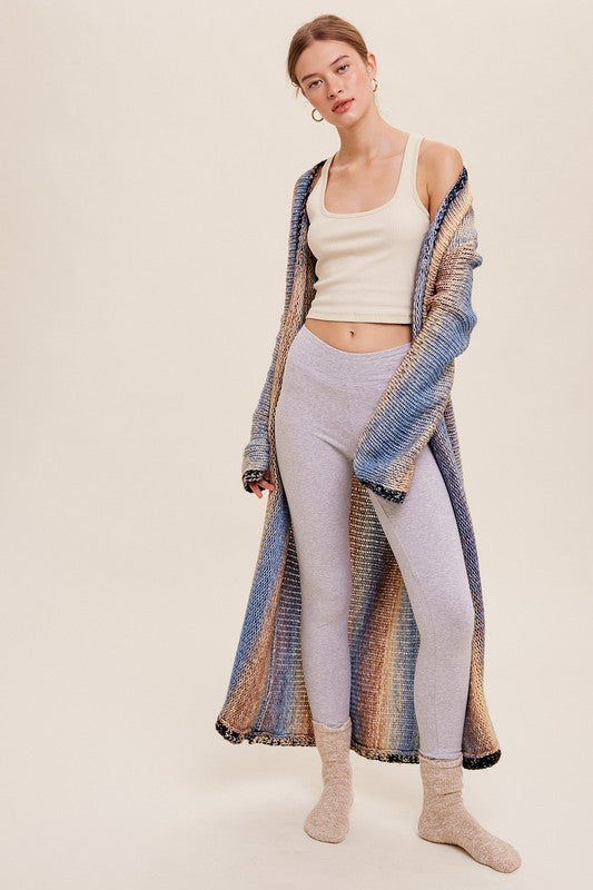 Multi Color Gradient Long Knit Open Cardigan