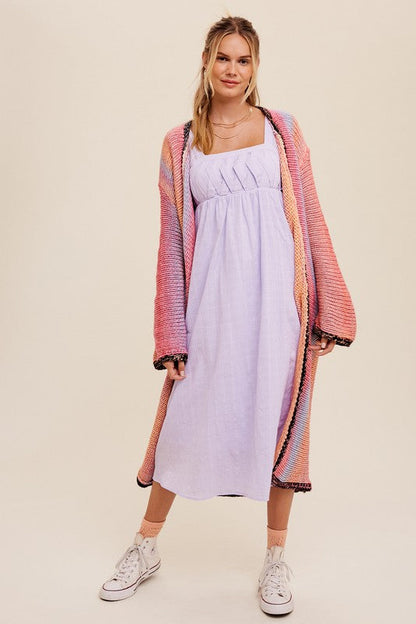 Multi Color Gradient Long Knit Open Cardigan