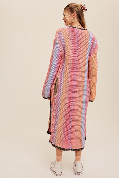 Multi Color Gradient Long Knit Open Cardigan