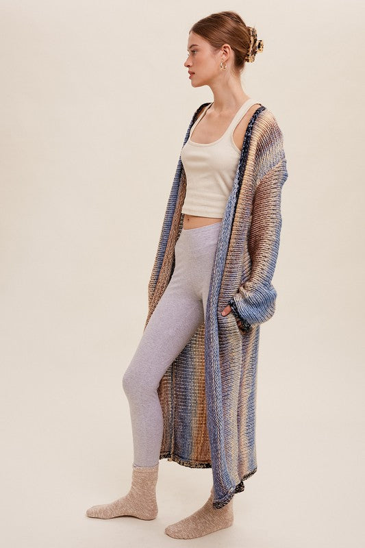 Multi Color Gradient Long Knit Open Cardigan