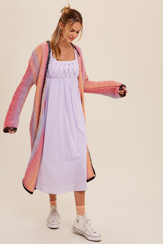 Multi Color Gradient Long Knit Open Cardigan