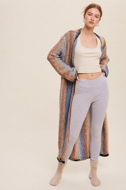 Multi Color Gradient Long Knit Open Cardigan