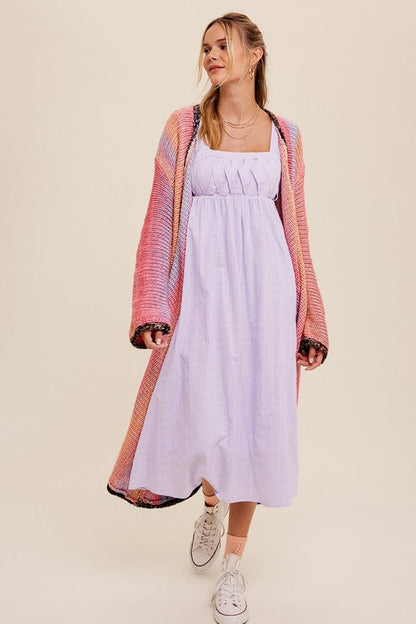 Multi Color Gradient Long Knit Open Cardigan