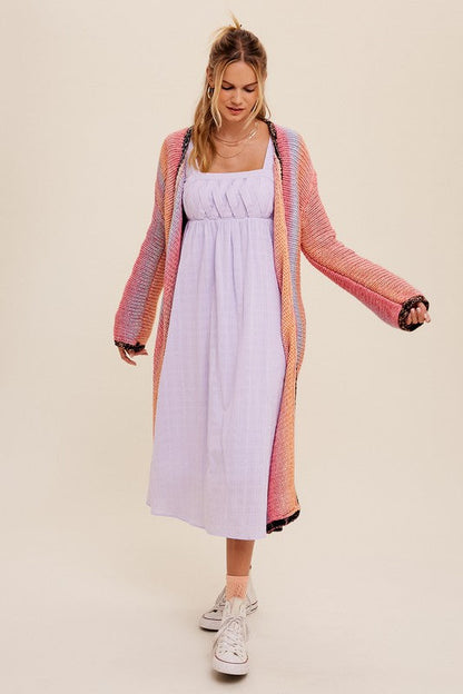 Multi Color Gradient Long Knit Open Cardigan