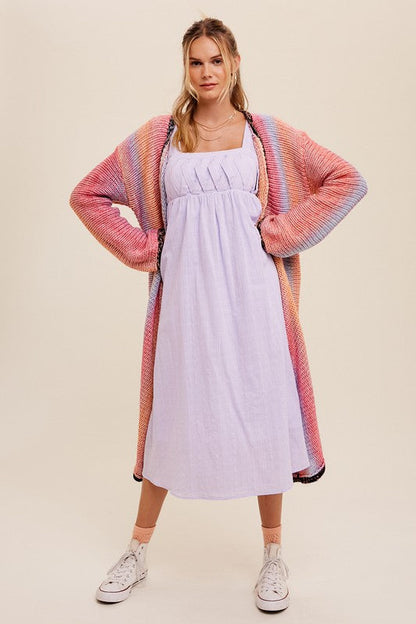 Multi Color Gradient Long Knit Open Cardigan