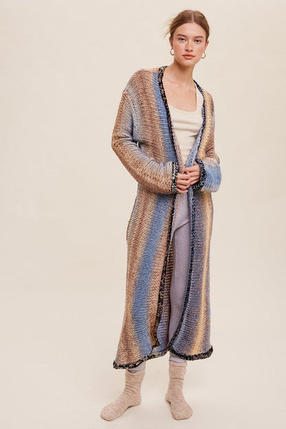 Multi Color Gradient Long Knit Open Cardigan