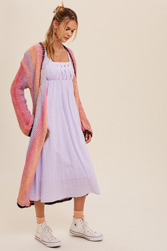 Multi Color Gradient Long Knit Open Cardigan