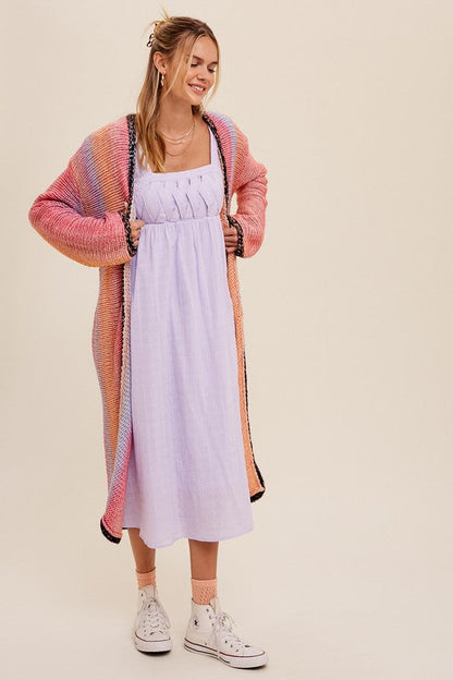 Multi Color Gradient Long Knit Open Cardigan