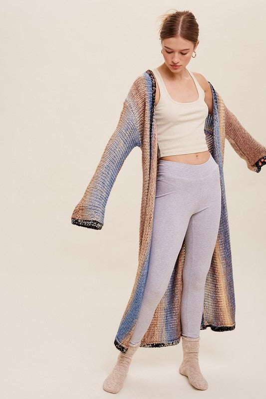 Multi Color Gradient Long Knit Open Cardigan