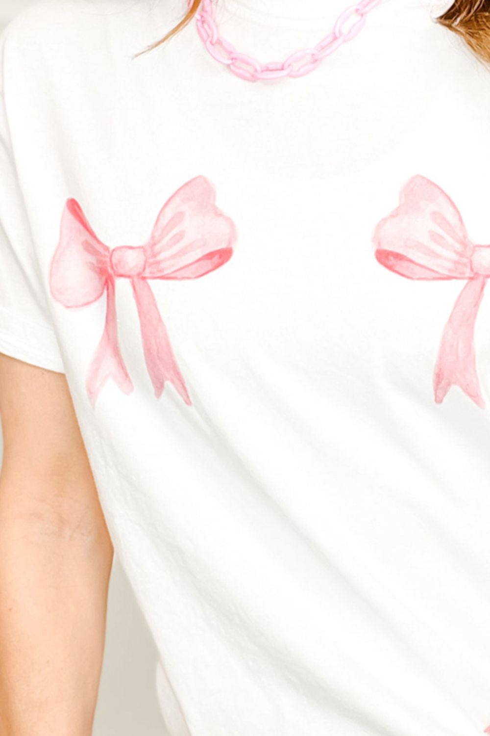 Bow Graphic T-Shirt - Pink/White