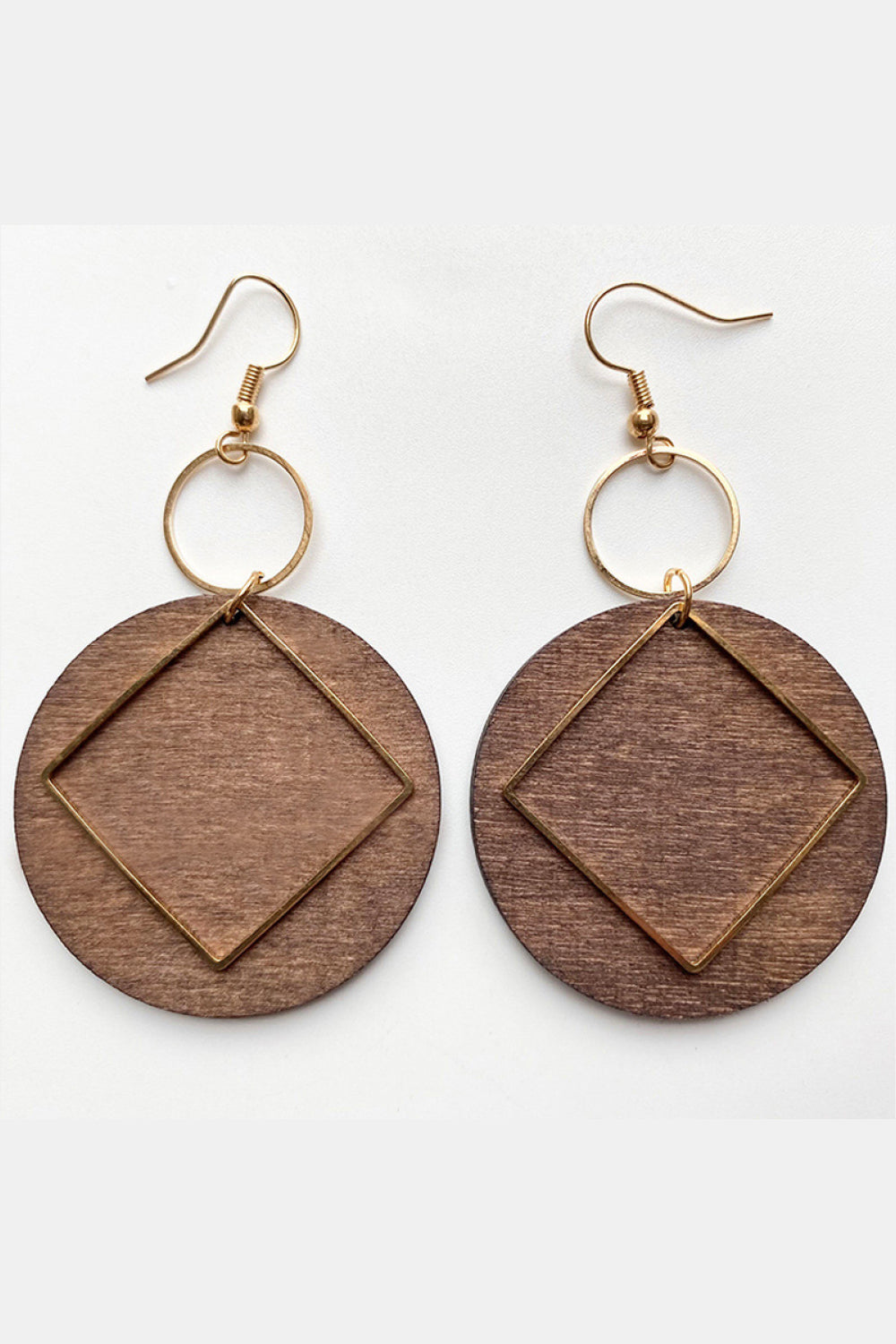 Geometrical Shape Wooden Dangle Earrings with boho chic style for women.