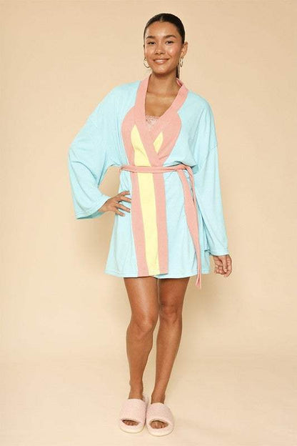 Retro Look Terry Cloth Robe with stylish arch design and waist tie.