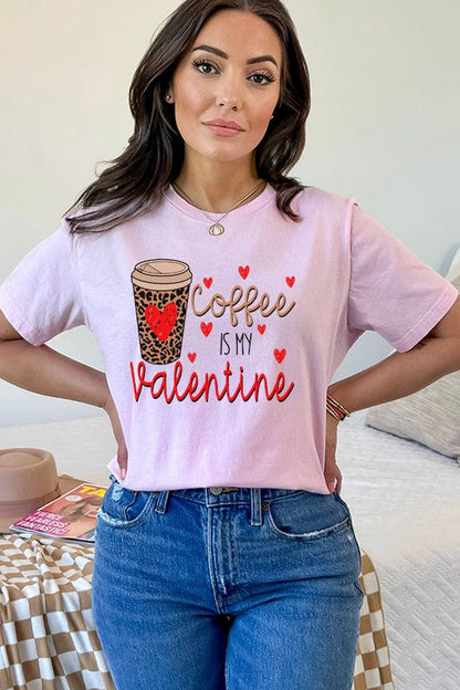 Valentine Leopard Graphic Tee with coffee and heart design.