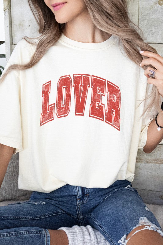 Lover Valentine's Day Graphic Tee, oversized fit, printed on Comfort Colors 1717, unisex, high-quality ink graphic.