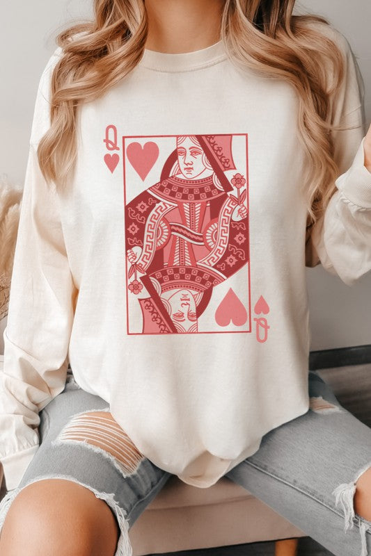 Valentine's Day Queen of Hearts long sleeve shirt with graphic print.