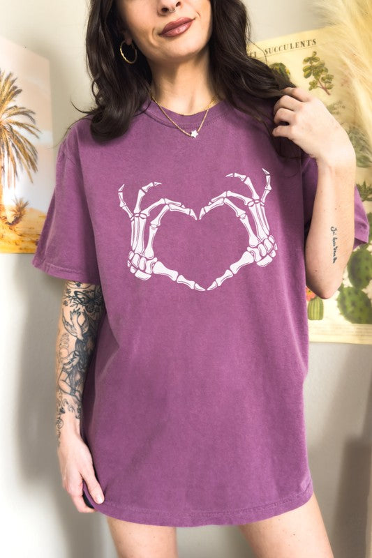 Skeleton Heart Valentine's Day Graphic Tee in purple, Comfort Colors 1717, 100% cotton, short sleeve, non-stretch, high-quality print.