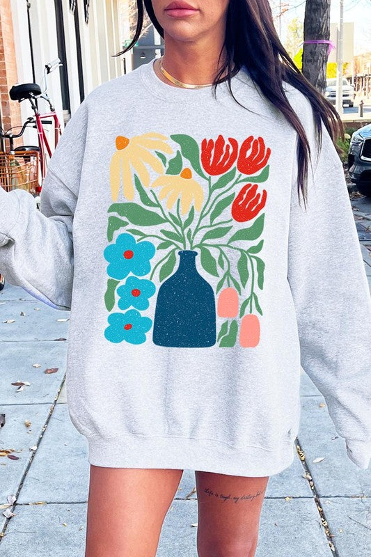 Boho Abstract Floral Graphic Sweatshirt