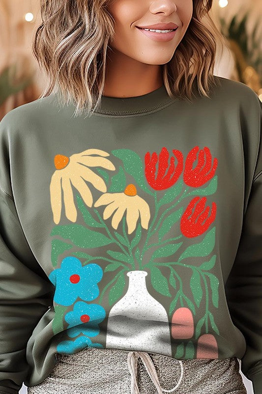 Boho Abstract Floral Graphic Sweatshirt