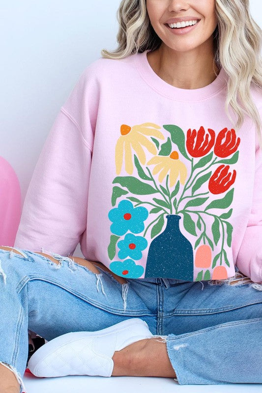 Boho Abstract Floral Graphic Sweatshirt