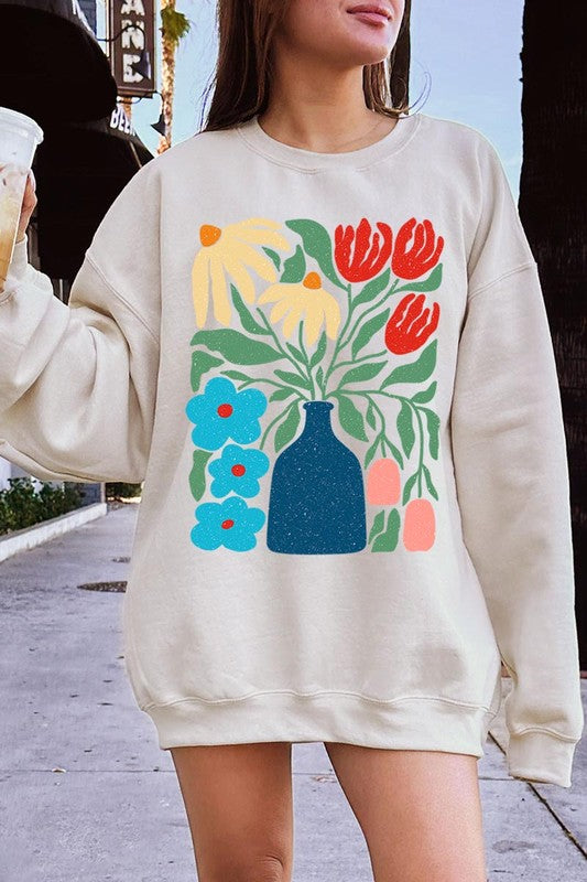 Boho Abstract Floral Graphic Sweatshirt