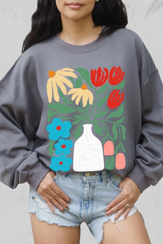 Boho Abstract Floral Graphic Sweatshirt