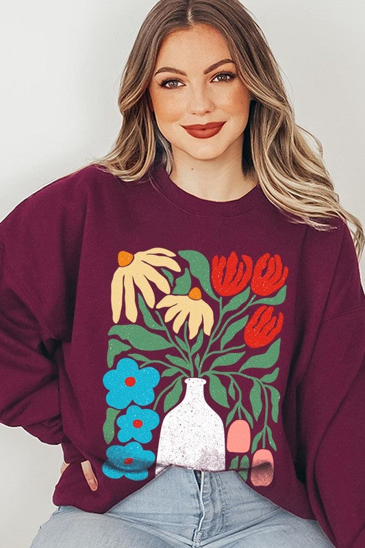 Boho Abstract Floral Graphic Sweatshirt