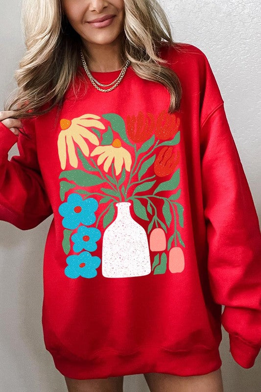 Boho Abstract Floral Graphic Sweatshirt