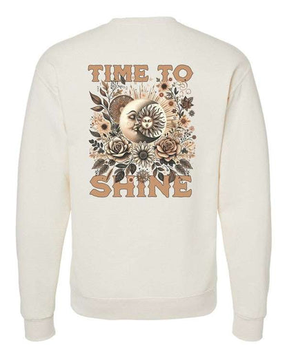 Time to Shine Graphic Sweatshirt with floral design and lettering on back.