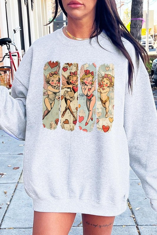 Retro Cupid Graphic Fleece Sweatshirt