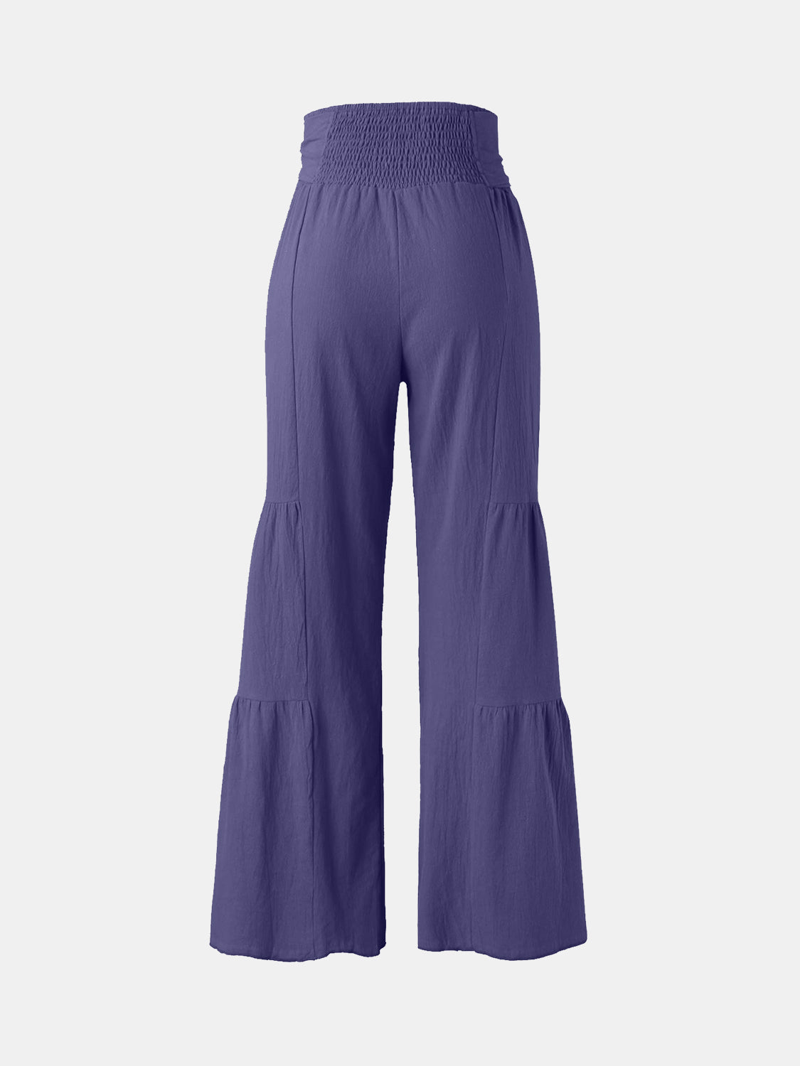 Tied ruched wide leg pants, high waist, chic design.