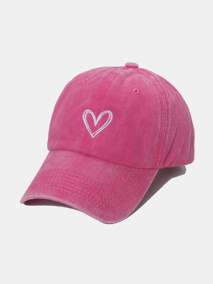 Pink embroidered heart washed cotton baseball cap.