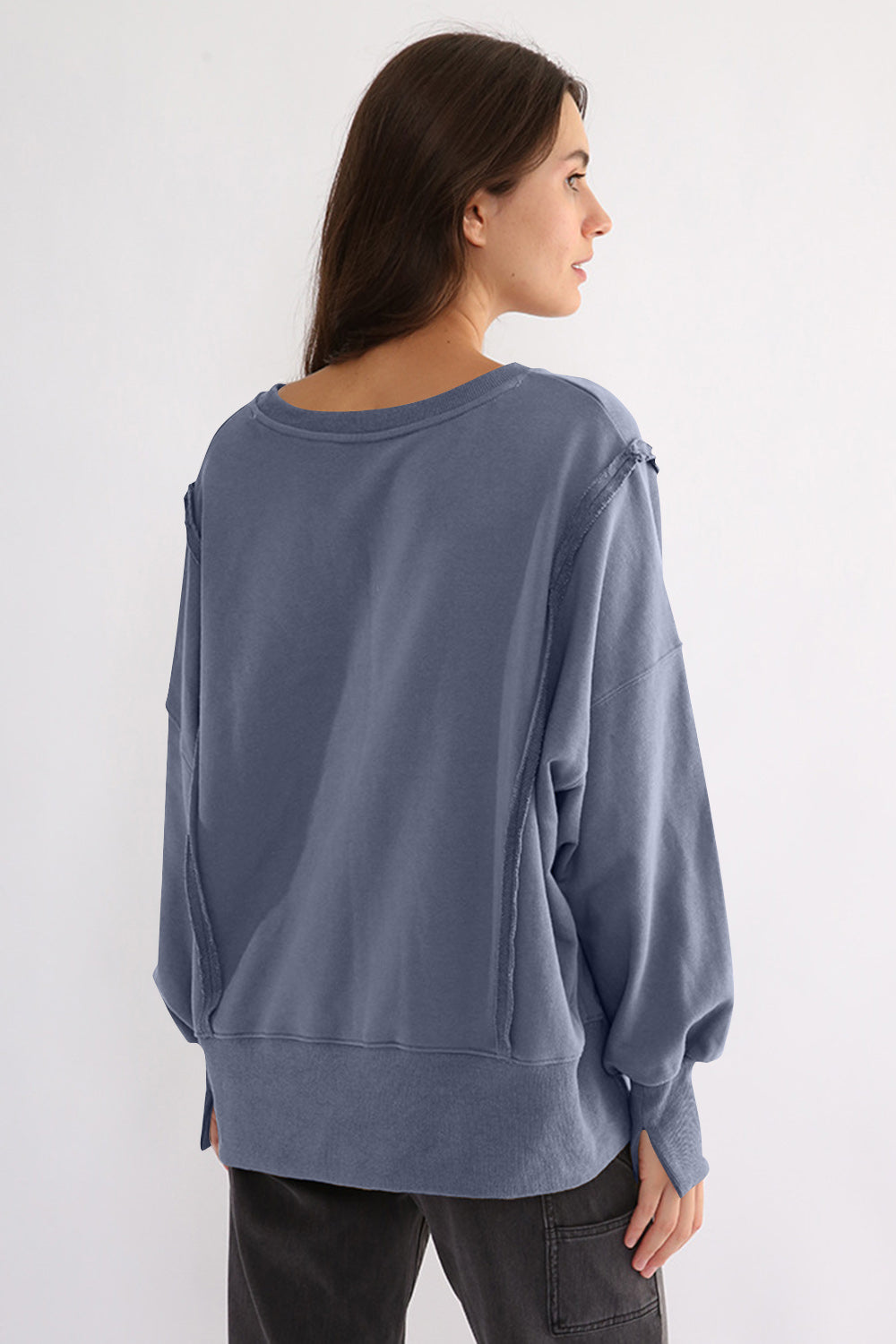 Exposed Seam High-Low Long Sleeve Sweatshirt