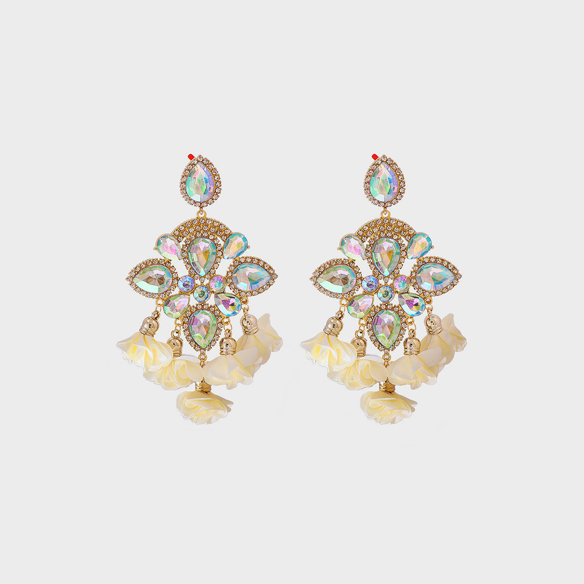 Flower shape rhinestone alloy dangle earrings with intricate design.