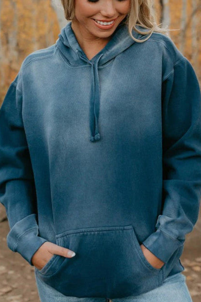 Blue drawstring pocketed dropped shoulder hoodie.