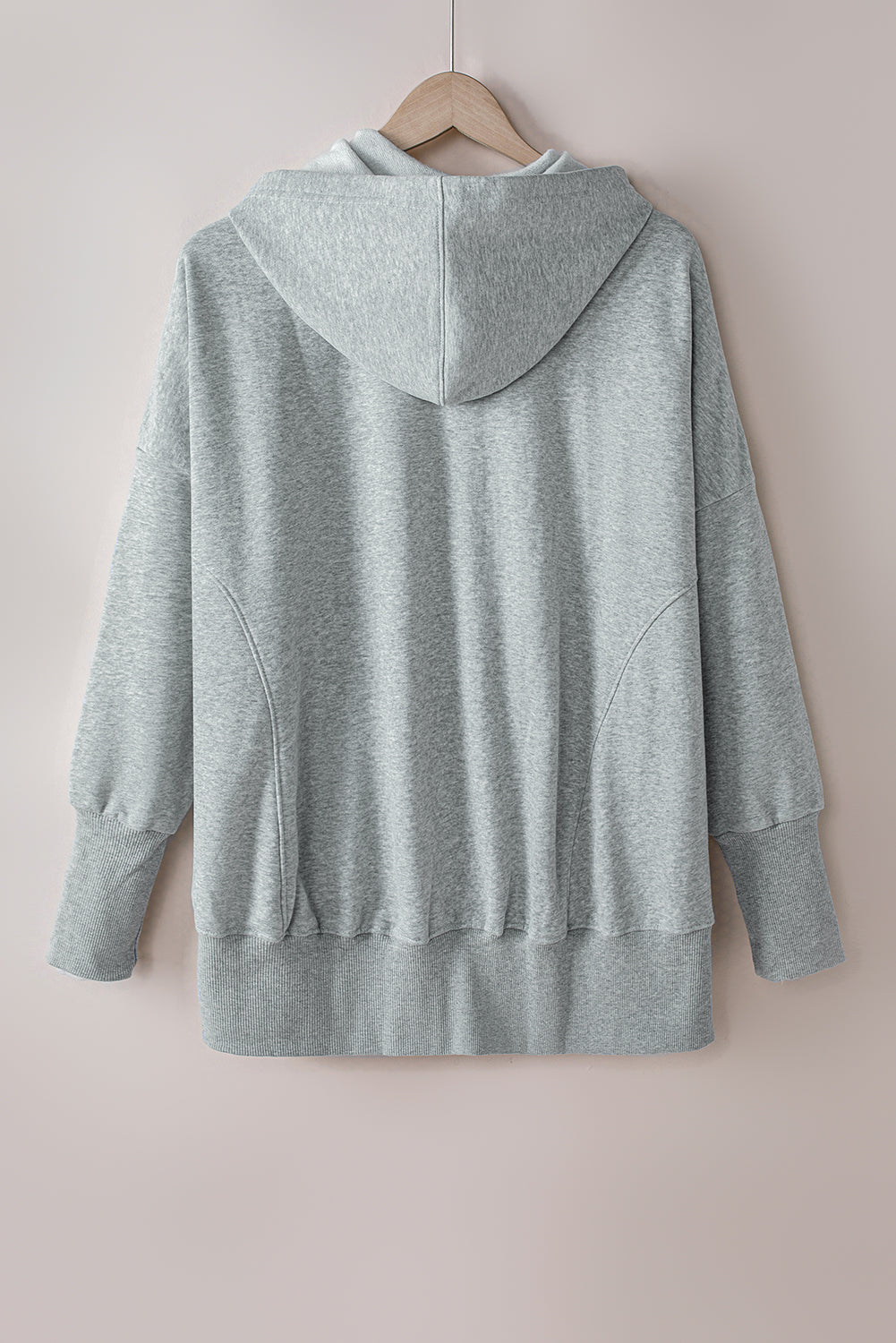 Quarter-Snap Dropped Shoulder Hoodie in gray, pocketed, buttoned, opaque, no stretch.