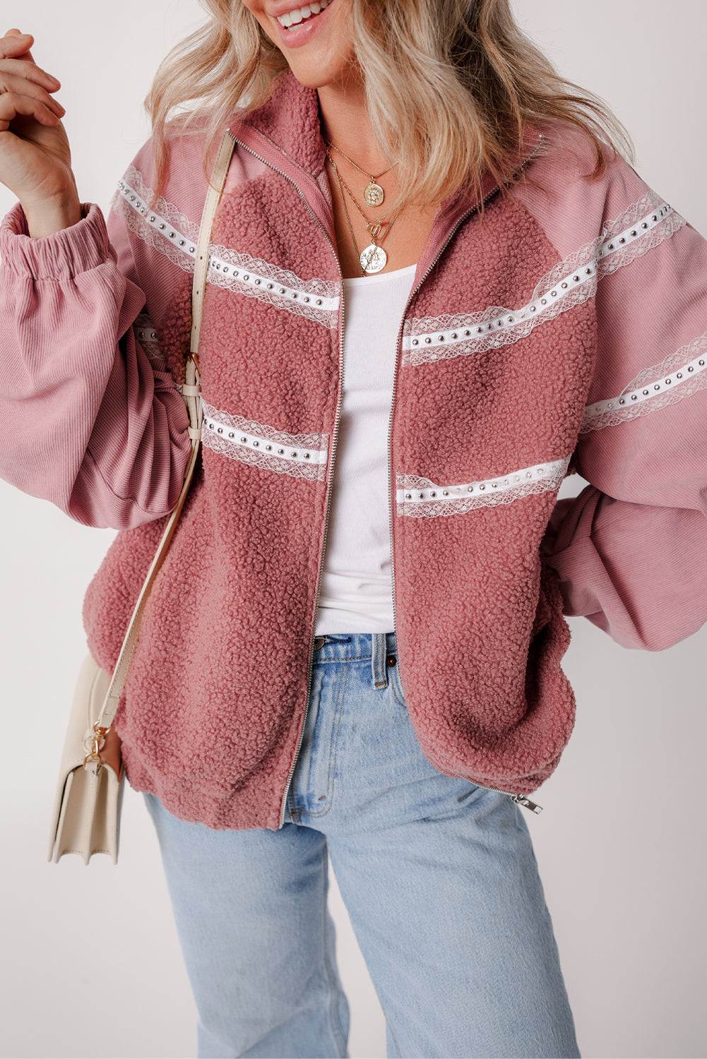 Zip Up Sherpa Patchwork Jacket