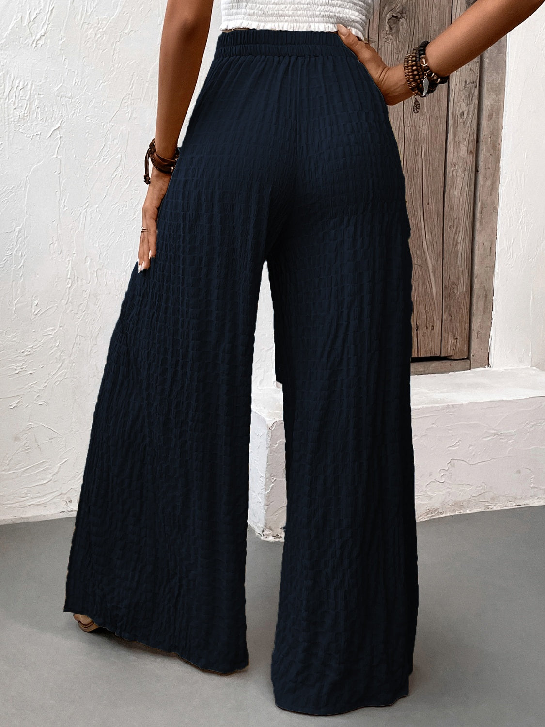 Honey Tied Slit Wide Leg Pants, black, polyester blend, comfortable fit, fashion forward design.