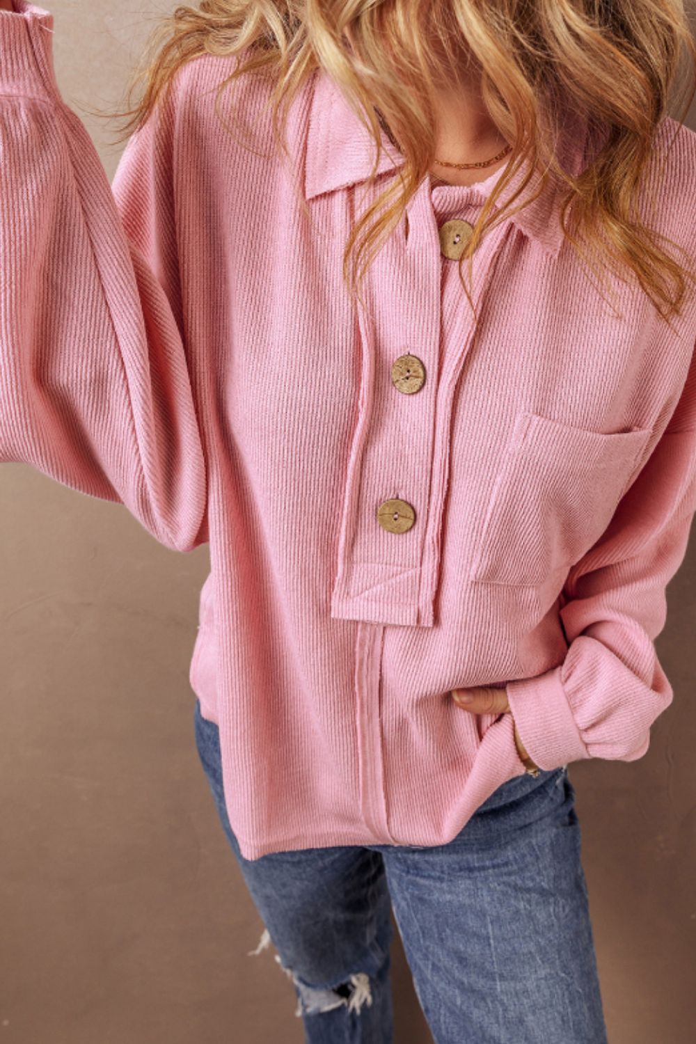 Pocketed Half Button Long Sleeve Sweatshirt