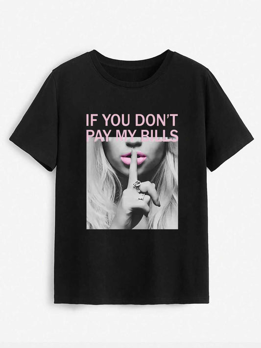 Bills Ssshh Graphic T-Shirt, black, polyester blend, basic style.